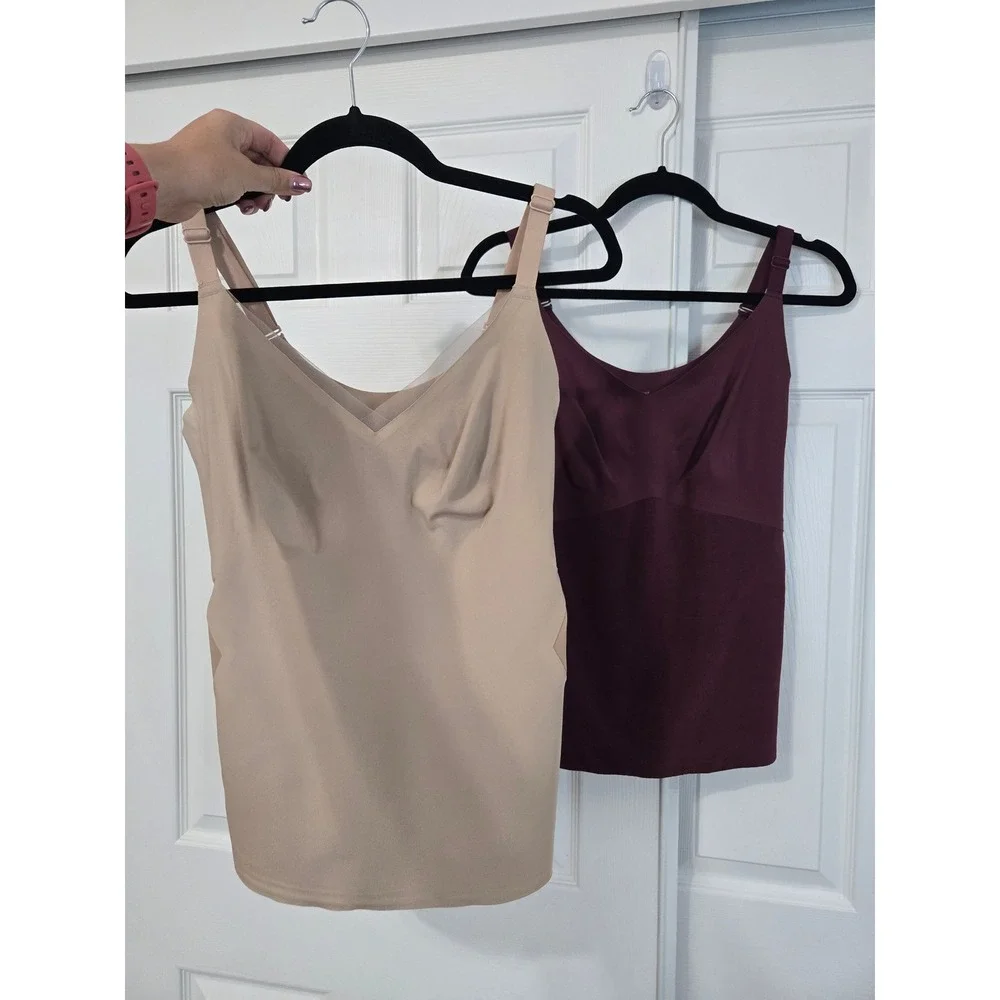 Honeylove Shaping Tank Camisole Lot 2 Beige maroon V-Neck XL Smoothing
